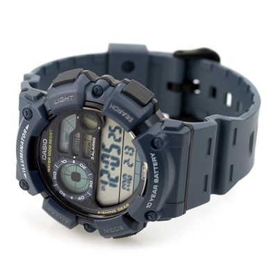 WS-1500 Casio Reloj Digital para Hombre Pulsera de Caucho Fishing Gear, Fase Lunar