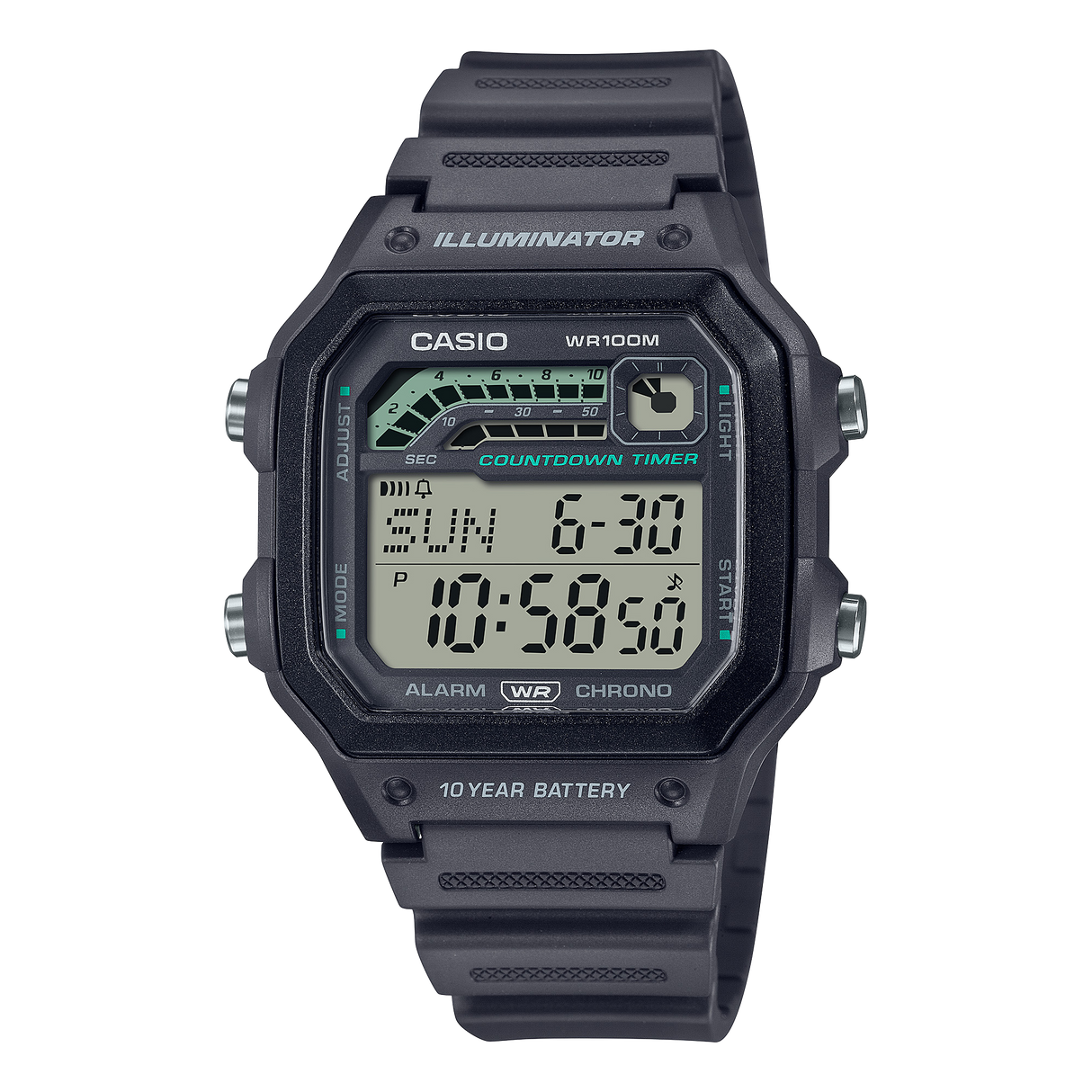 WS-1600 Casio Reloj Digital Pulsera de Caucho para Hombre Illuminator 10 Años de Batería