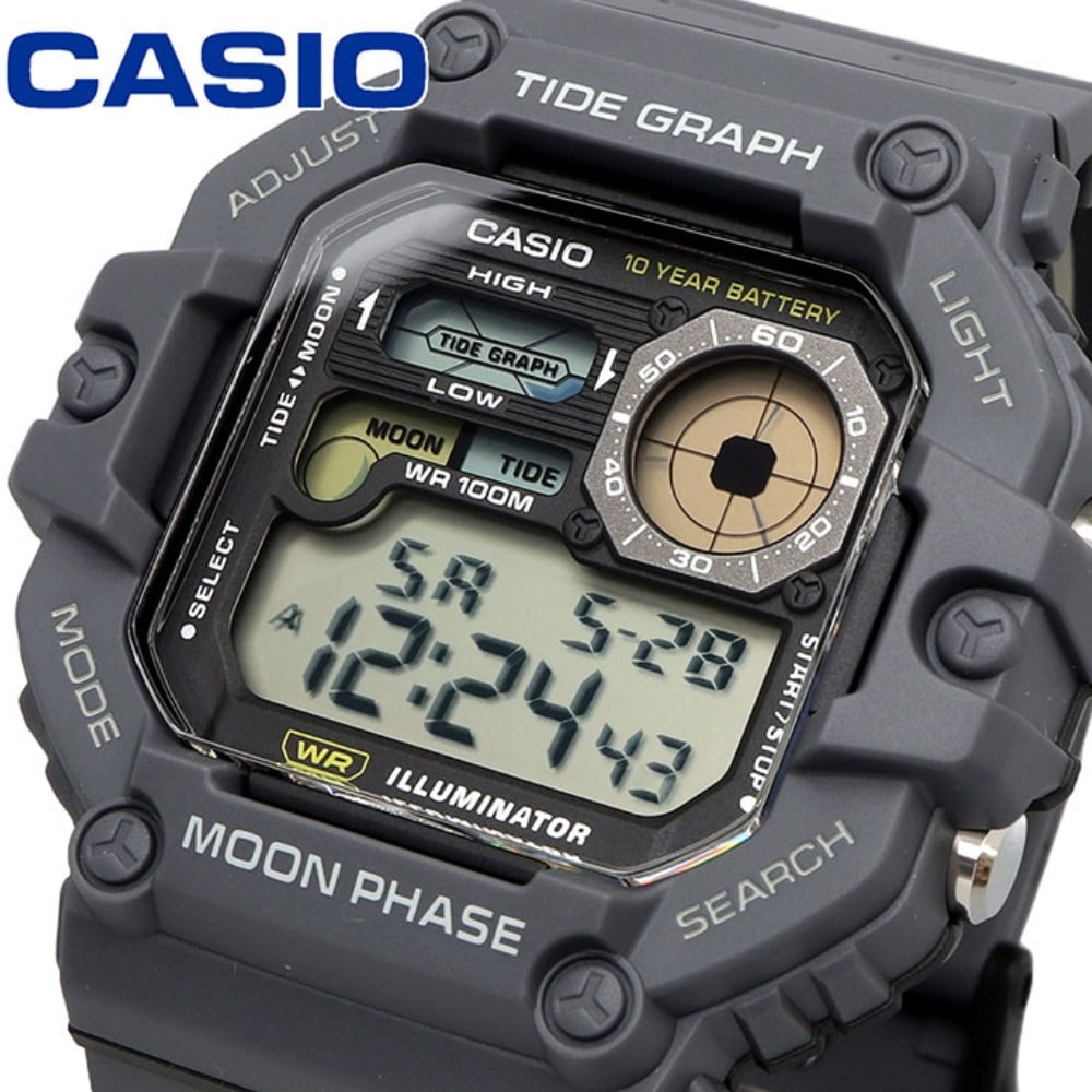 WS-1700 Casio Gráfica de marea, Illuminator, 10 años de batería, Fase Lunar Reloj para Hombre Pulsera de Caucho Digital