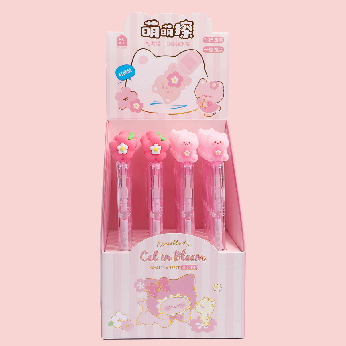 kk-6874 Lapicero de gel Kuki rosado con gatos