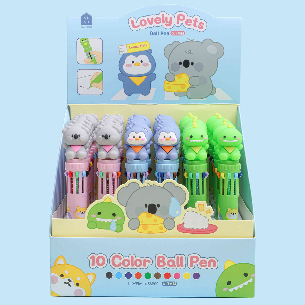 Lapicero con 10 colores con Koala pingüino o dinosaurio kk-7464